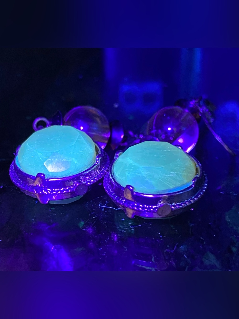 UV Reactive Glow Yellow Earrings Faceted Openback Leverback Fluorescent Dangle